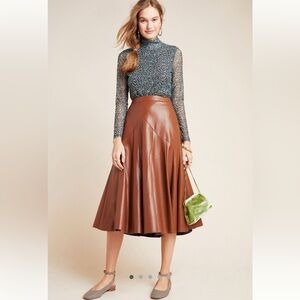 MARISKA FAUX LEATHER MIDI SKIRT